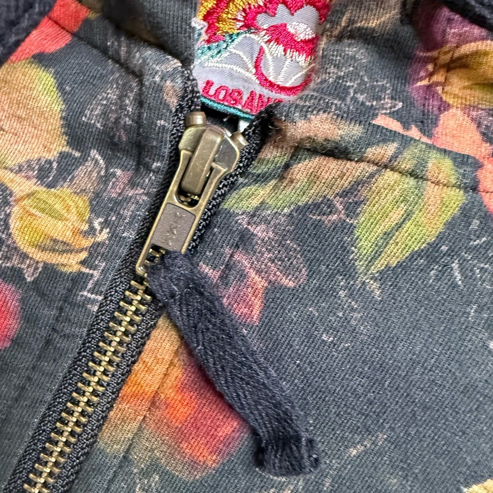 Johnny Was Los Angeles Floral Zip Hoodie XXL Black Cotton Stretch Boho Artsy - Picture 9 of 13